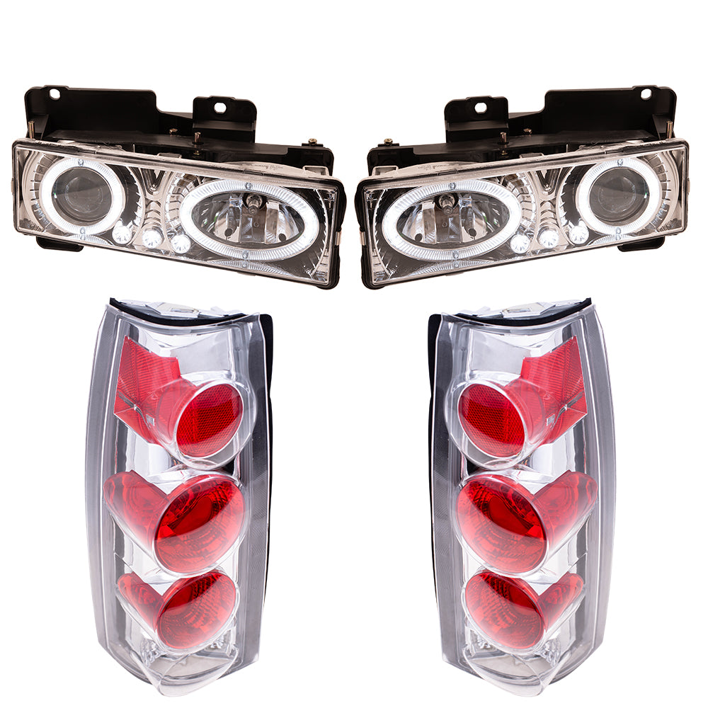 Brock Aftermarket Replacement Front Rear Driver Left Passenger Right 10 Piece Composite Type Performance Light Set Chrome Compatible with 1994-2002 GMC C/K Pickup
