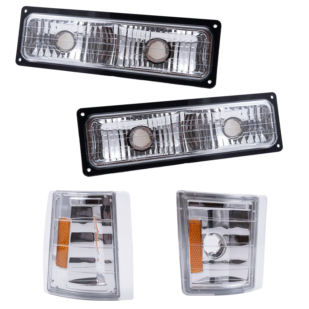 Brock Aftermarket Replacement Front Rear Driver Left Passenger Right 10 Piece Composite Type Performance Light Set Chrome Compatible with 1994-2002 GMC C/K Pickup