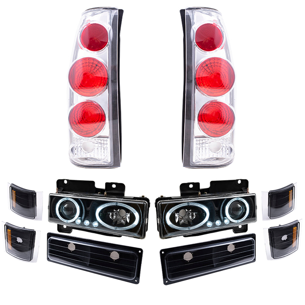 Brock Aftermarket Replacement Front Rear Driver Left Passenger Right 10 Piece Composite Type Performance Light Set Black Compatible with 1994-2002 Chevy C/K Pickup