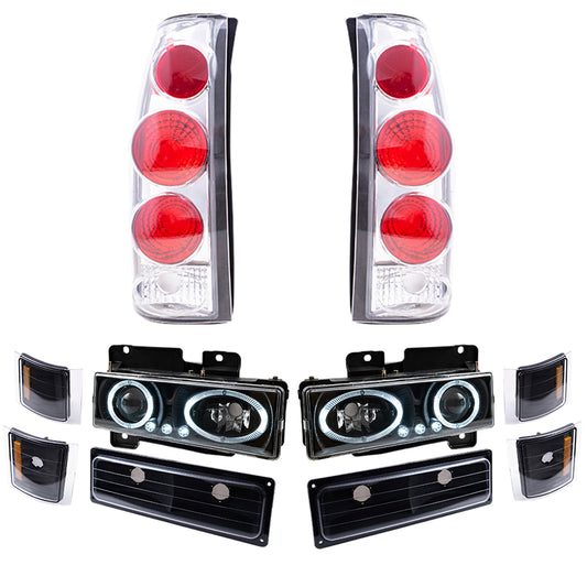 Brock Aftermarket Replacement Front Rear Driver Left Passenger Right 10 Piece Composite Type Performance Light Set Black Compatible with 1994-2002 Chevy C/K Pickup