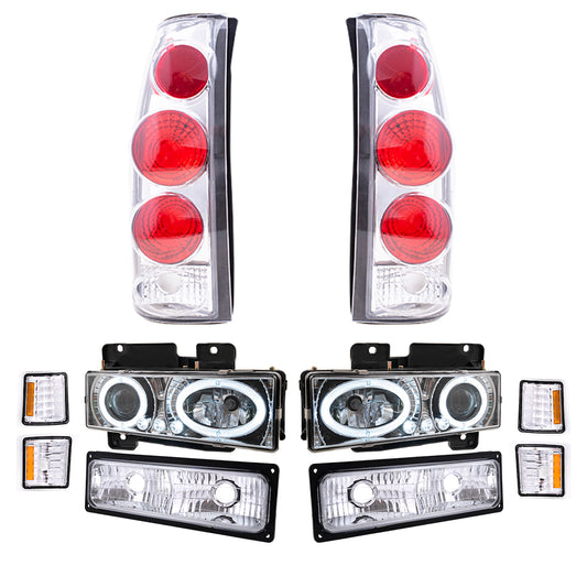 Brock Aftermarket Replacement Front Rear Driver Left Passenger Right 10 Piece Composite Type Performance Light Set Chrome Compatible with 1994-2002 Chevy C/K Pickup