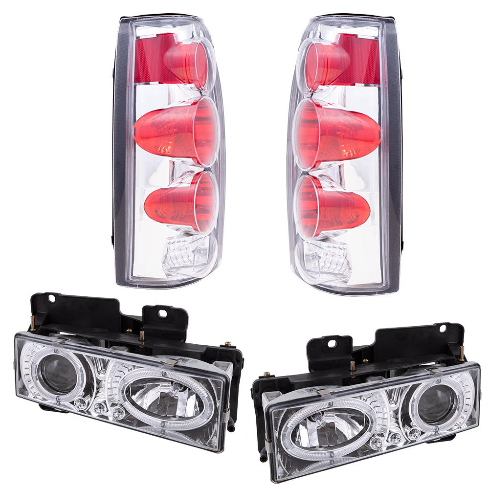 Brock Aftermarket Replacement Front Rear Driver Left Passenger Right 10 Piece Composite Type Performance Light Set Chrome Compatible with 1994-2002 Chevy C/K Pickup