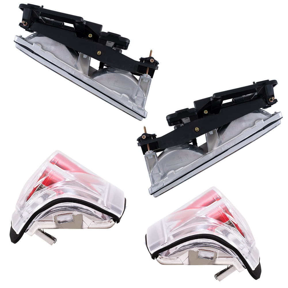 Brock Aftermarket Replacement Front Driver Left Passenger Right 10 Piece Composite Type Performance Light Set Chrome Bezel Compatible with 1994-2002 Chevy C/K Pickup