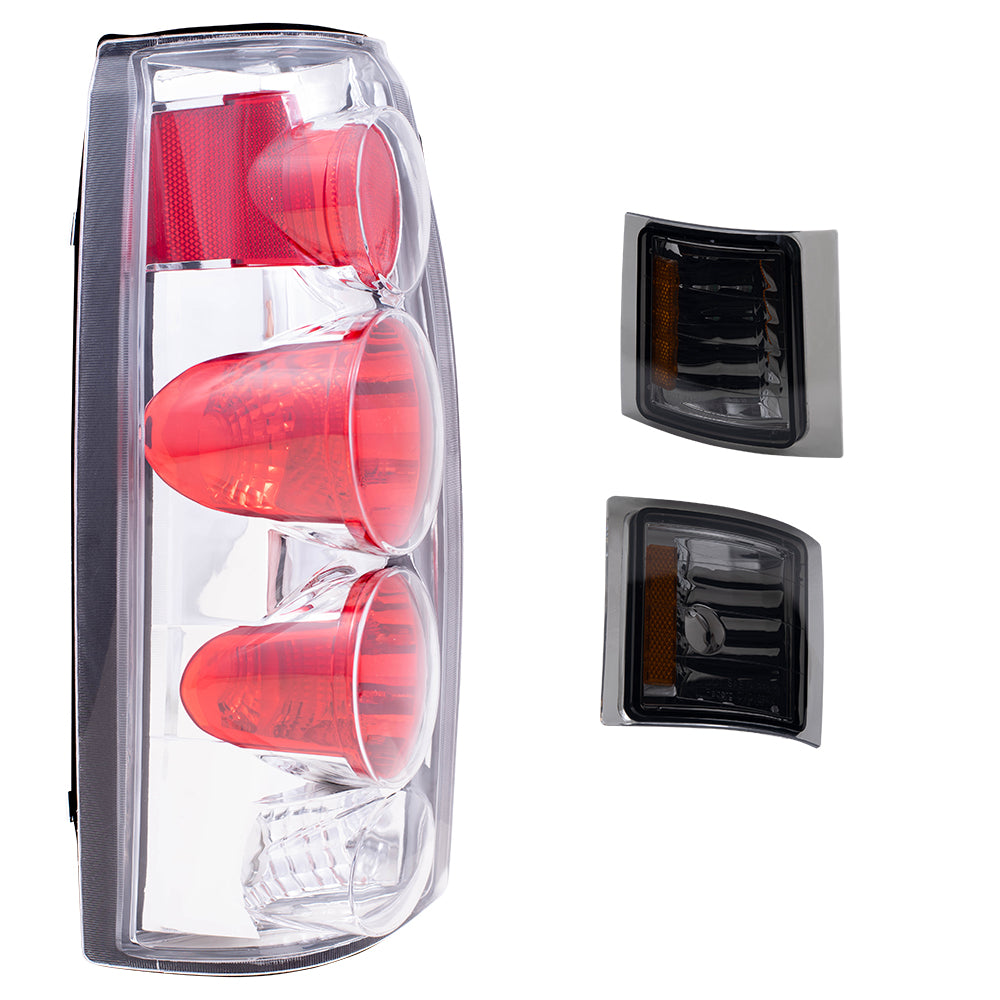 Brock Aftermarket Replacement Front Driver Left Passenger Right 10 Piece Composite Type Performance Light Set Smoked Lens Chrome Bezel Compatible with 1994-2002 Chevy C/K Pickup