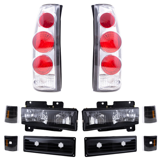 Brock Aftermarket Replacement Front Driver Left Passenger Right 10 Piece Composite Type Performance Light Set Black Bezel Compatible with 1994-2002 GMC C/K Pickup