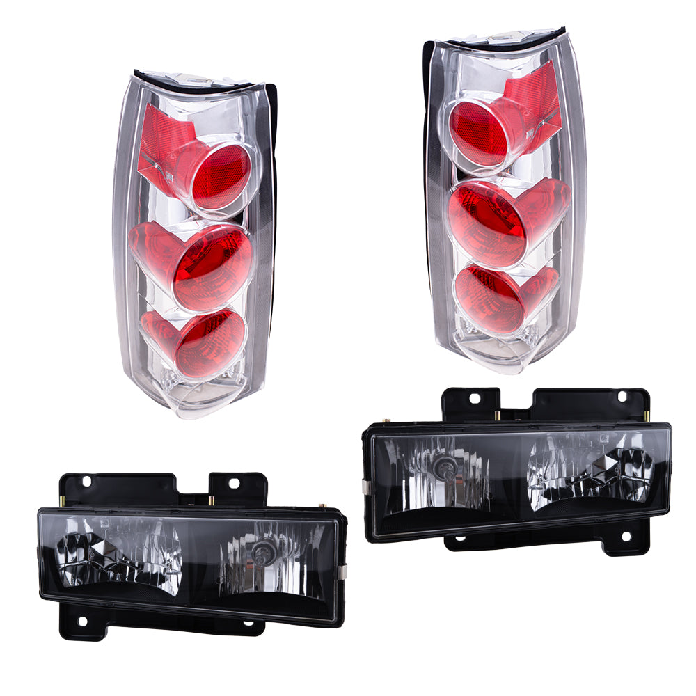 Brock Aftermarket Replacement Front Driver Left Passenger Right 10 Piece Composite Type Performance Light Set Black Bezel Compatible with 1994-2002 GMC C/K Pickup