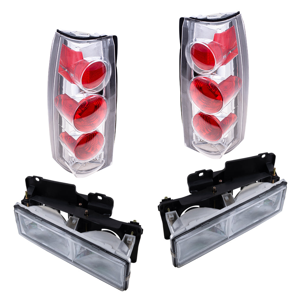 Brock Aftermarket Replacement Front Driver Left Passenger Right 10 Piece Composite Type Performance Light Set Chrome Bezel Compatible with 1994-2002 GMC C/K Pickup