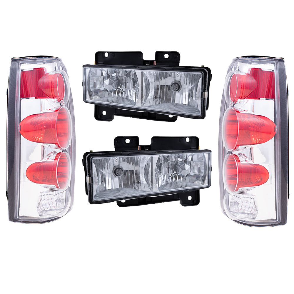 Brock Aftermarket Replacement Front Driver Left Passenger Right 10 Piece Composite Type Performance Light Set Chrome Bezel Compatible with 1994-2002 GMC C/K Pickup