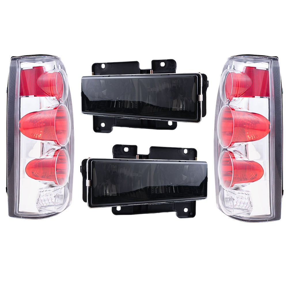 Brock Aftermarket Replacement Front Driver Left Passenger Right 10 Piece Composite Type Performance Light Set Smoked Lens Chrome Bezel Compatible with 1994-2002 GMC C/K Pickup