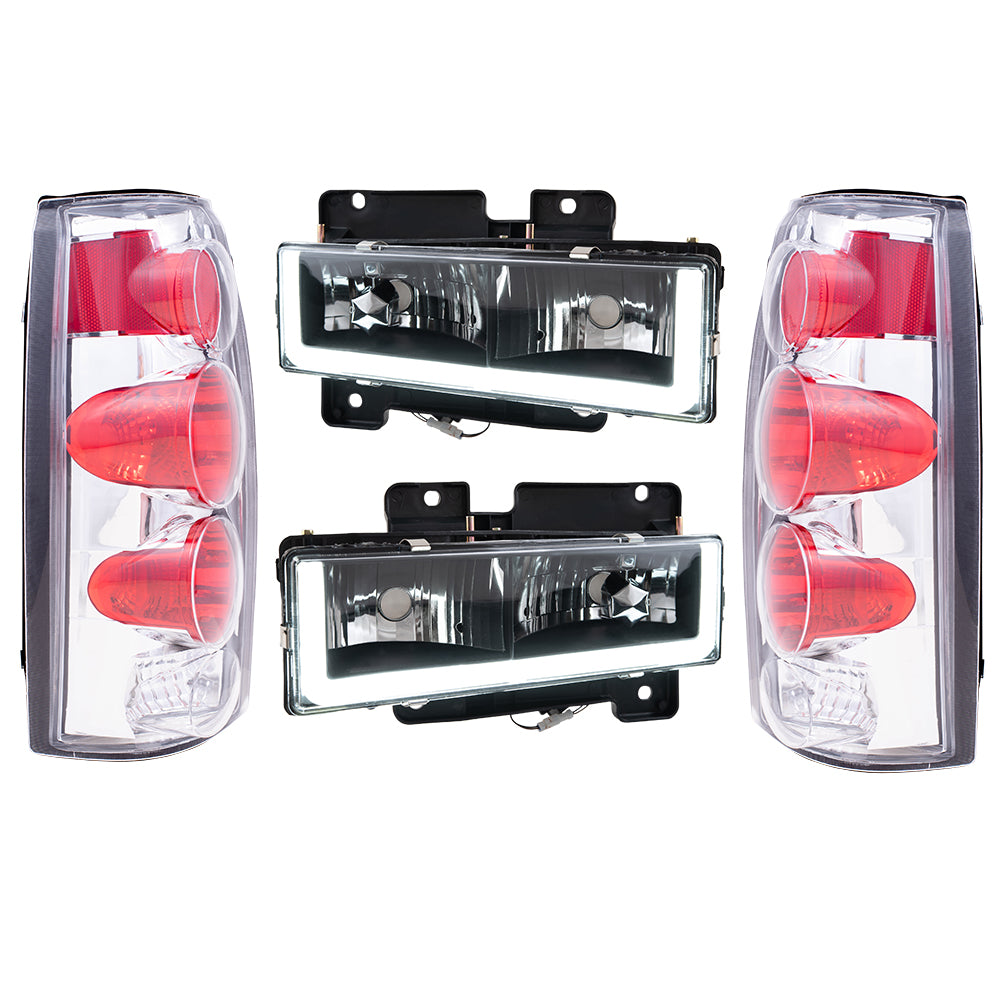 Brock Aftermarket Replacement Front Driver Left Passenger Right 10 Piece Composite Type Performance Light Set Black Bezel With LED DRL Compatible with 1994-2002 Chevy C/K Pickup