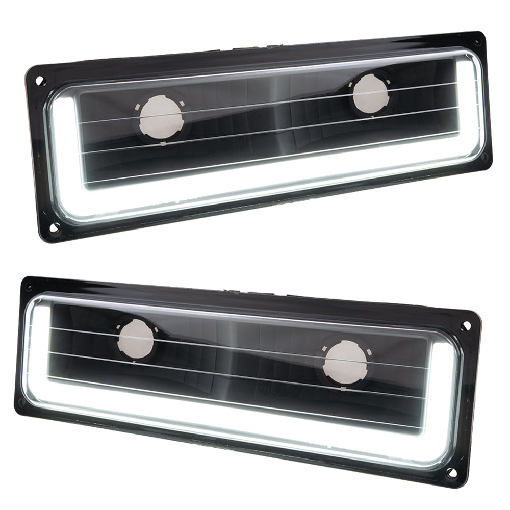 Brock Aftermarket Replacement Front Driver Left Passenger Right 10 Piece Composite Type Performance Light Set Black Bezel With LED DRL Compatible with 1994-2002 Chevy C/K Pickup