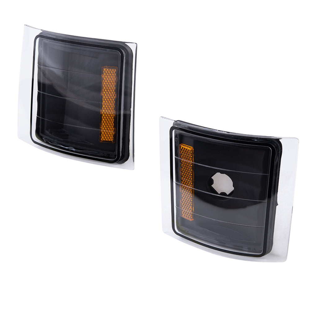 Brock Aftermarket Replacement Front Driver Left Passenger Right 10 Piece Composite Type Performance Light Set Black Bezel With LED DRL Compatible with 1994-2002 Chevy C/K Pickup