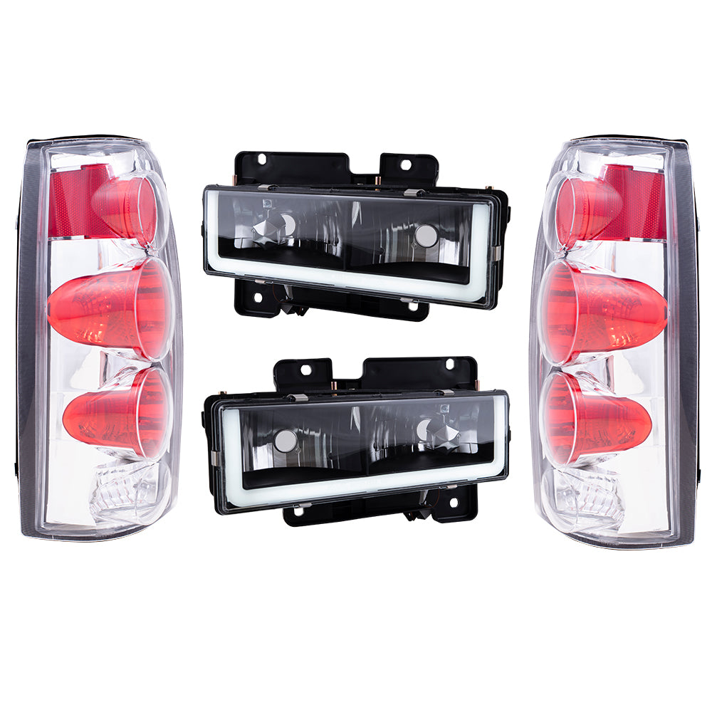 Brock Aftermarket Replacement Front Driver Left Passenger Right 10 Piece Composite Type Performance Light Set Black Bezel With LED DRL Compatible with 1994-2002 GMC C/K Pickup