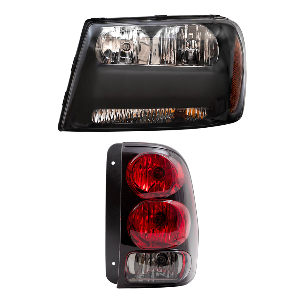 Brock Replacement Headlights and Tail Lights Compatible with 2006-2009 Trailblazer 2006 Trailblazer EXT
