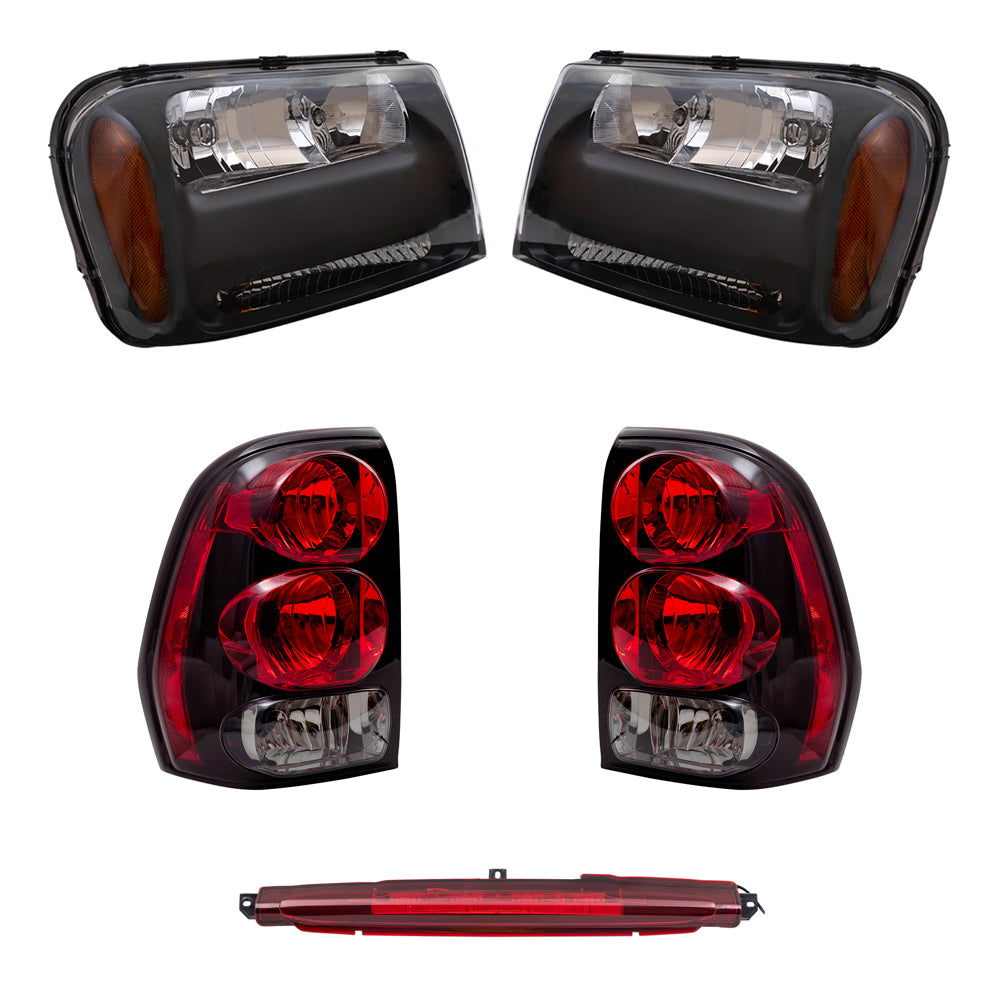 Brock Replacement Headlights and Tail Lights with 3rd Brake Lamp Compatible with 2006-2009 Trailblazer 2006 Trailblazer EXT