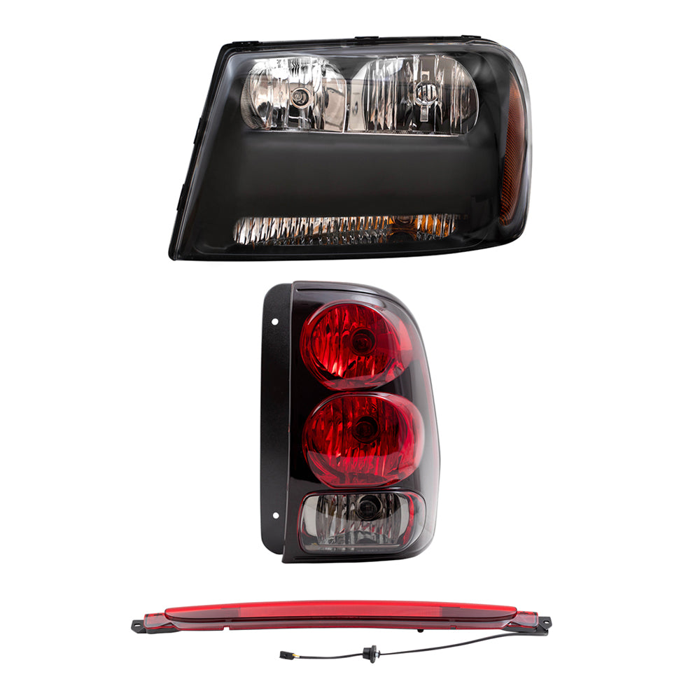 Brock Replacement Headlights and Tail Lights with 3rd Brake Lamp Compatible with 2006-2009 Trailblazer 2006 Trailblazer EXT