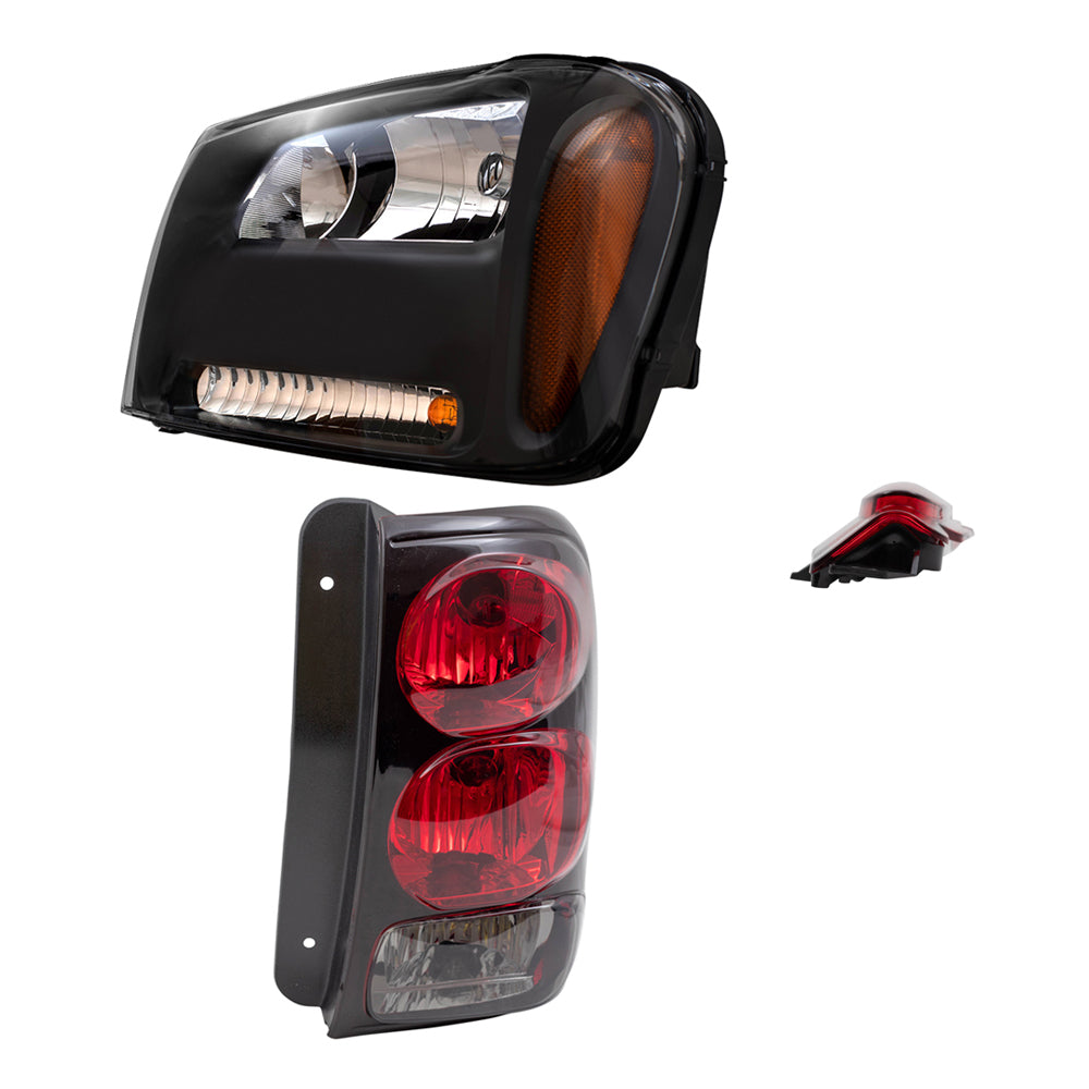 Brock Replacement Headlights and Tail Lights with 3rd Brake Lamp Compatible with 2006-2009 Trailblazer 2006 Trailblazer EXT