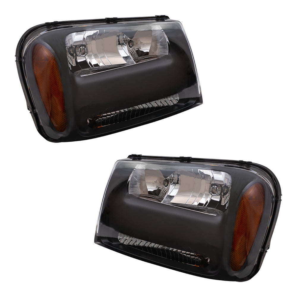 Brock Replacement Driver and Passenger Set Headlights Compatible with 06-09 Trailblazer & 06 EXT with 1/2 Width Grille Bar