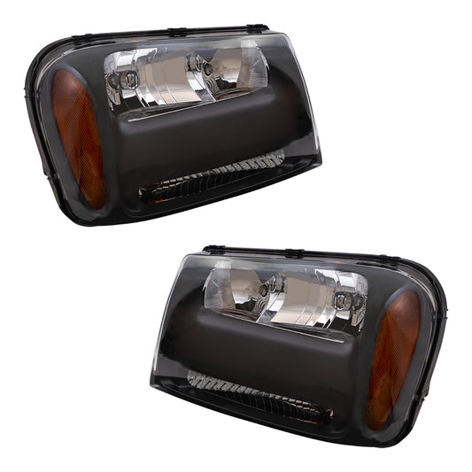 Brock Replacement Driver and Passenger Set Headlights Compatible with 06-09 Trailblazer & 06 EXT with 1/2 Width Grille Bar