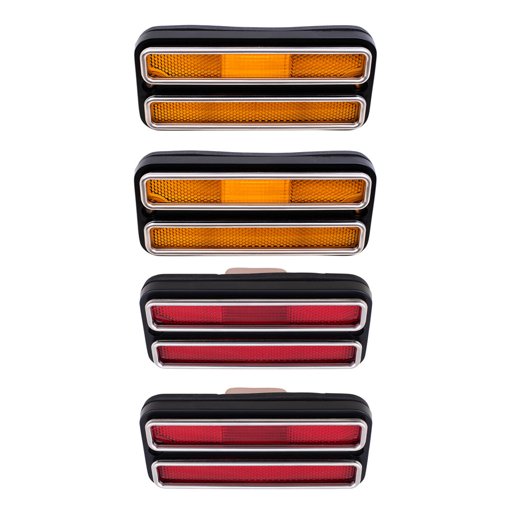 Brock Replacement Driver and Passenger 4 Pc Side Markers Set Red and Amber with Chrome Trim Compatible with 70-84 Full Size C/K Pickup Van SUV
