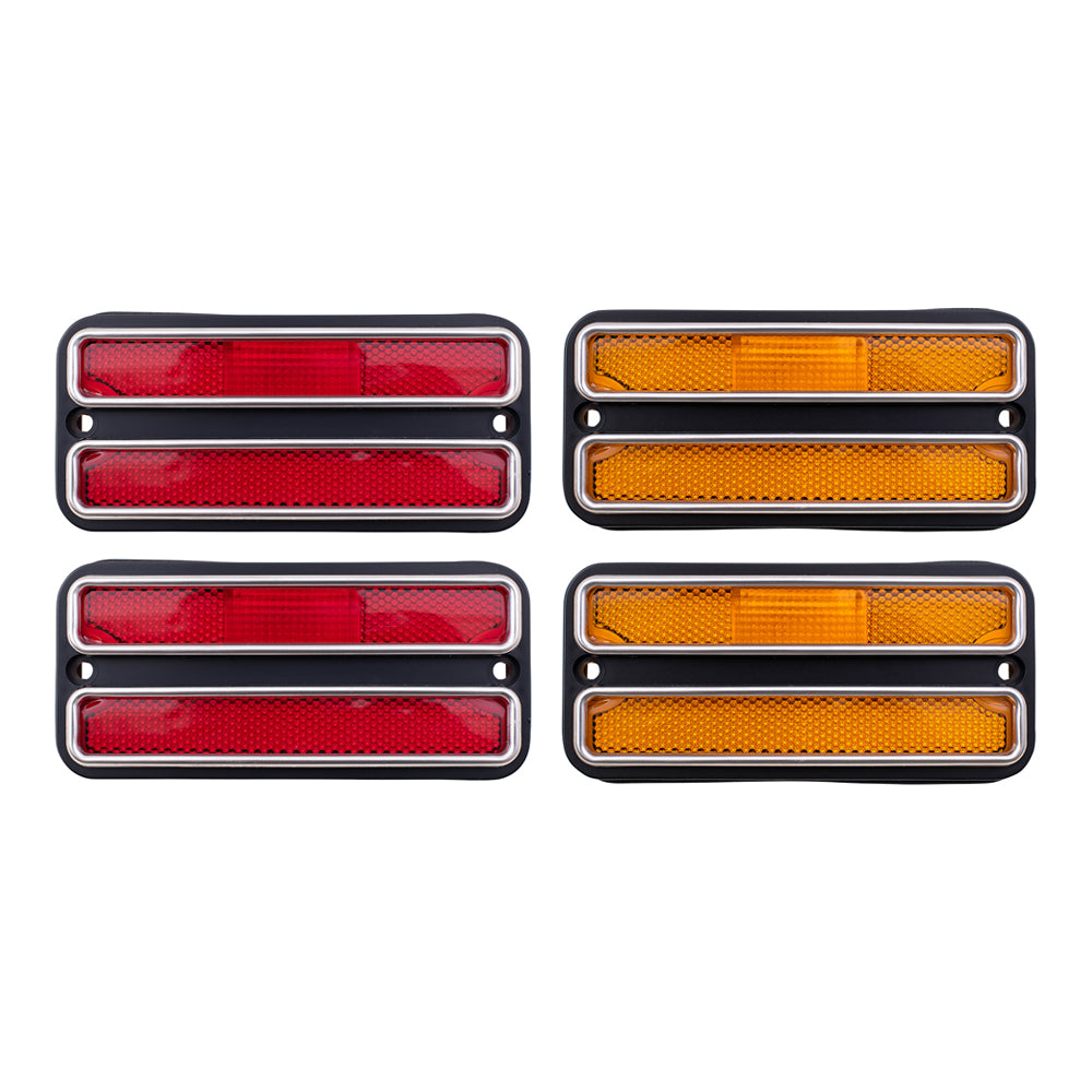 Brock Replacement Driver and Passenger 4 Pc Side Markers Set Red and Amber with Chrome Trim Compatible with 70-84 Full Size C/K Pickup Van SUV