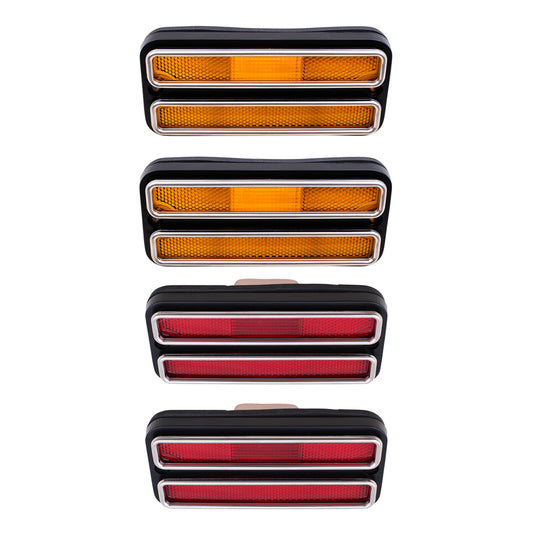 Brock Replacement Driver and Passenger 4 Pc Set Front and Rear Signal Side Marker Lights Compatible with 1970-1972 C/K Suburban Pickup Truck
