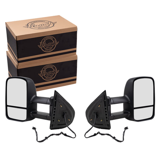 Brock Replacement Set Power Tow Telescopic Mirrors Heated Non-OEM Type Compatible with 2007-2014 Silverado Sierra Pickup Truck Suburban Escalade Tahoe Yukon