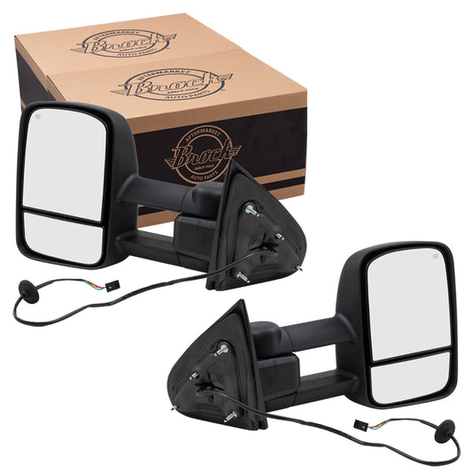 Brock Replacement Set Towing Telescopic Power Mirrors Heated Textured Compatible with 2014-2017 Silverado Sierra Pickup Truck
