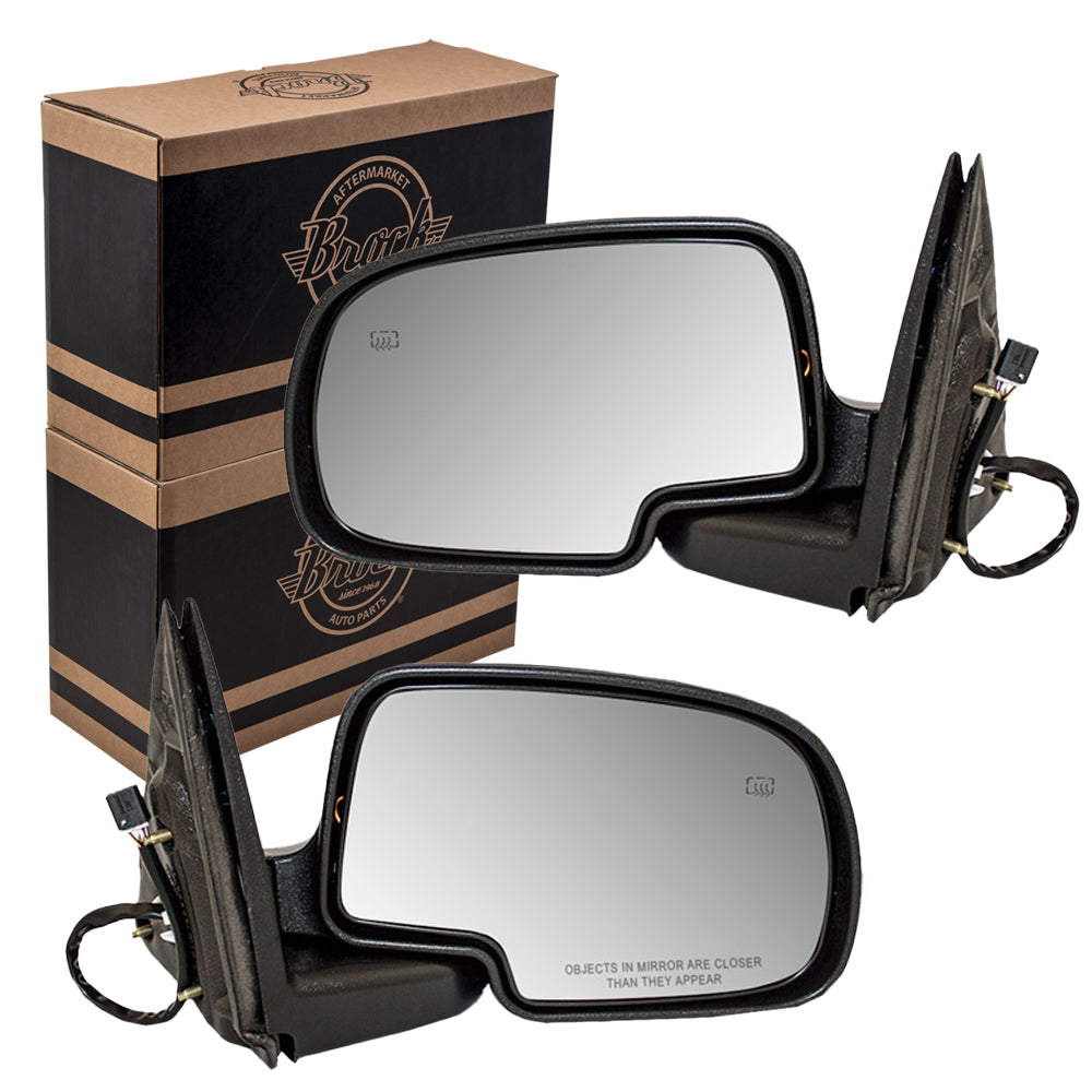 Brock Replacement Set Power Side Door Mirrors Heated with Gloss Cap Compatible with 1999-2002 Silverado Sierra Pickup Truck