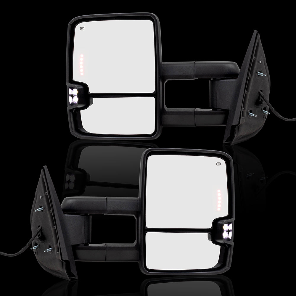 Brock Replacement Performance Mirrors Power Heated Telescopic Tow Arms Textured Black Compatible with 2003-2006 Silverado Sierra Avalanche Pickup