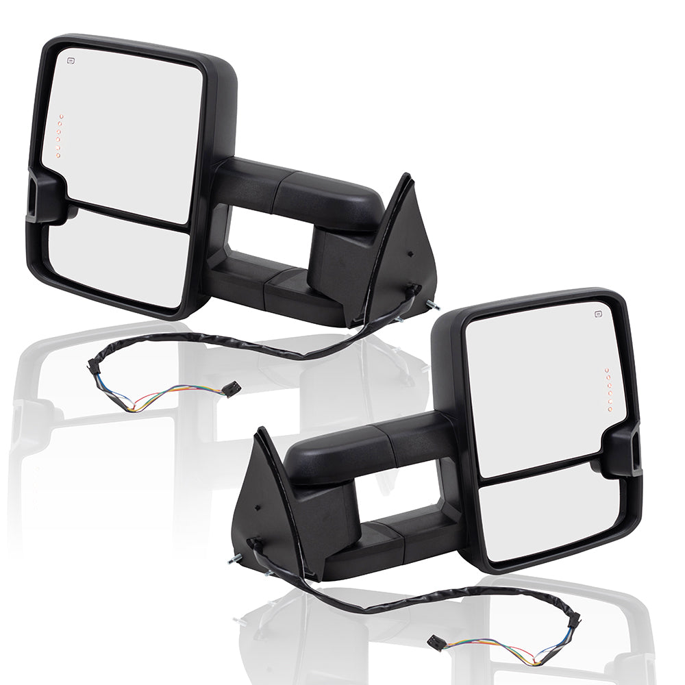 Brock Replacement Performance Tow Mirrors Power Heated Telescopic Arms Smoke External Signal Compatible with 1999-2002 Silverado Sierra Pickup Truck