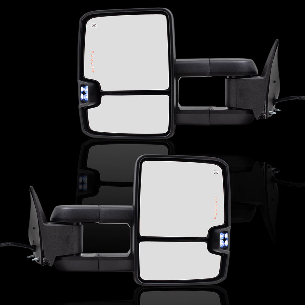 Brock Replacement Performance Tow Mirrors Power Heated Telescopic Arms Smoke External Signal Compatible with 1999-2002 Silverado Sierra Pickup Truck
