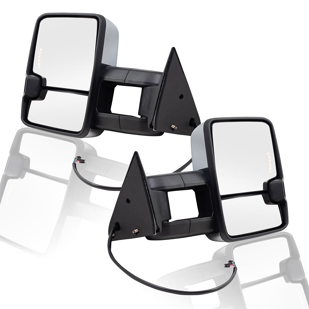 Brock Replacement Performance Towing Mirrors Telescopic Black Chrome Caps Set Compatible with 88-00 C/K Pickup Suburban Tahoe Blazer Yukon