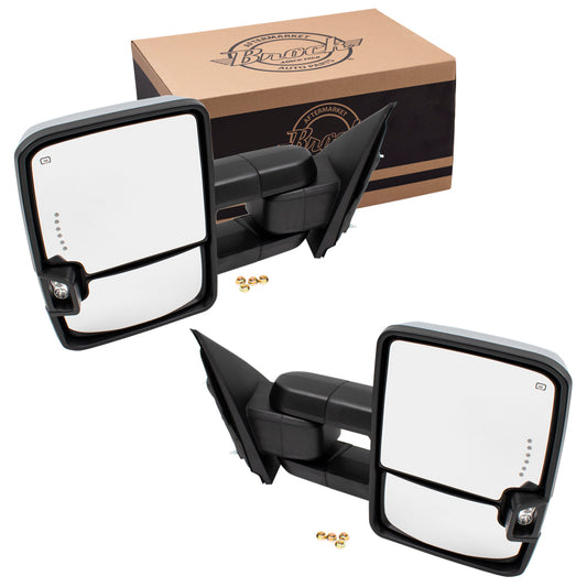 Brock Replacement Performance Upgrade Tow Mirrors Chrome Power Folding Heated Telescopic Dual Arms Compatible with 2014-2018 Silverado Sierra Pickup Truck