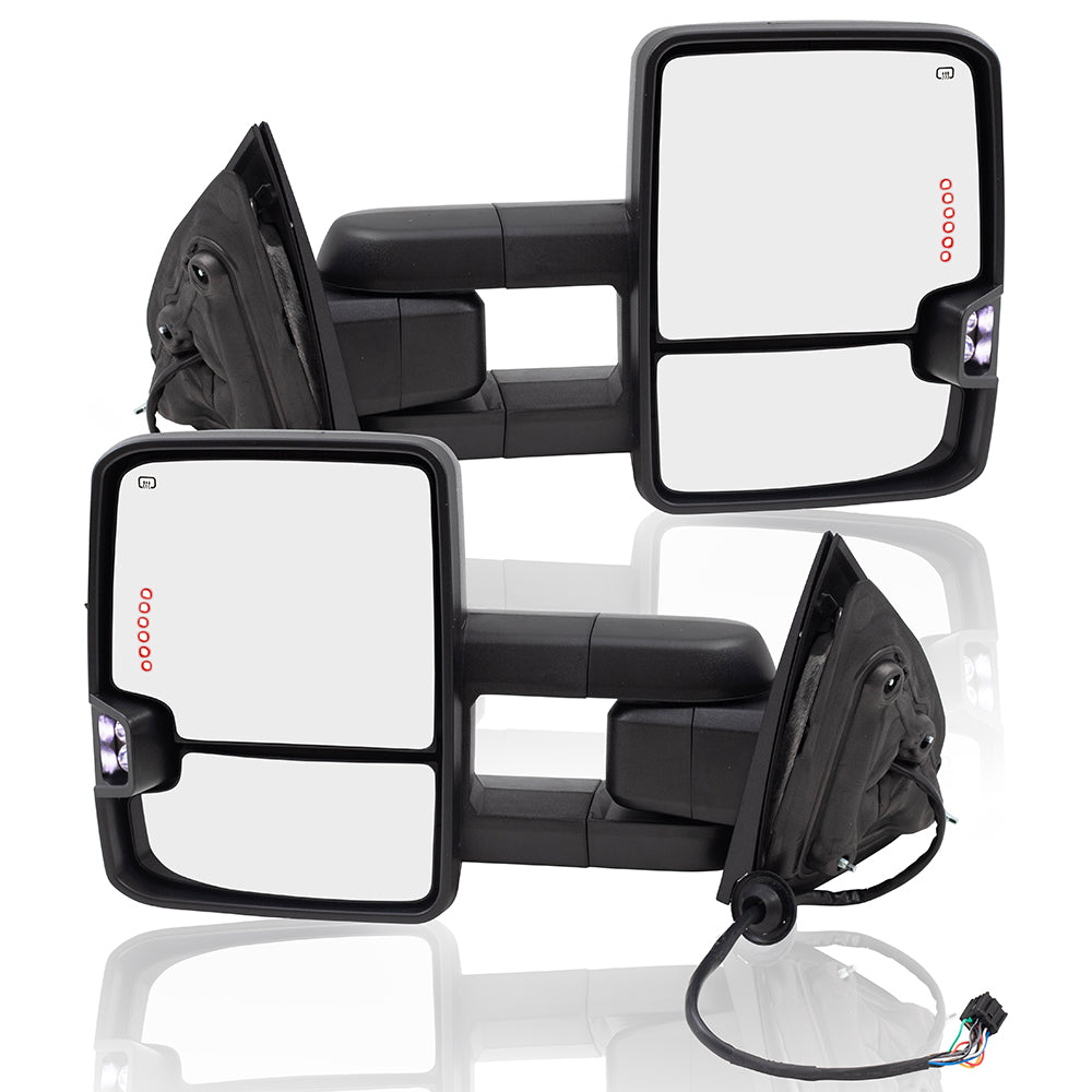 Brock Replacement Performance Upgrade Tow Mirrors Power Folding Heated Smoke External Signal Compatible with 2014-2018 Silverado Sierra Pickup Truck