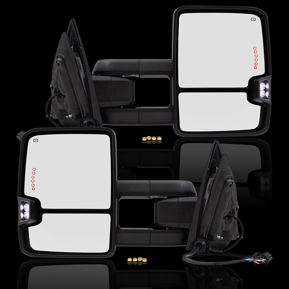 Brock Replacement Performance Upgrade Tow Mirrors Power Folding Heated Smoke External Signal Compatible with 2014-2018 Silverado Sierra Pickup Truck