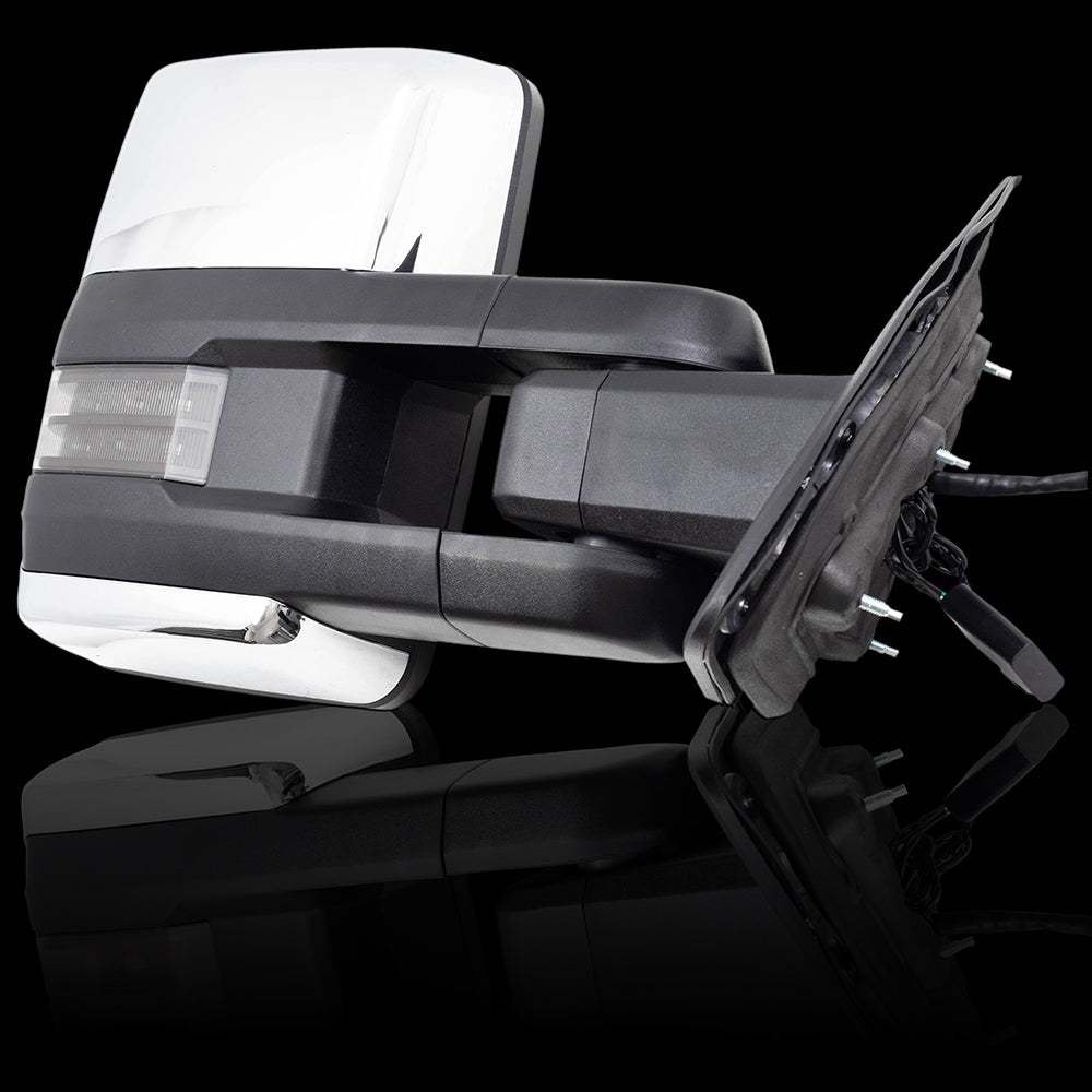 Brock Replacement Performance Upgrade Tow Mirrors Chrome Cap Power Folding Heated Smoke External Signal Compatible with 2014-2018 Silverado Sierra Pickup Truck
