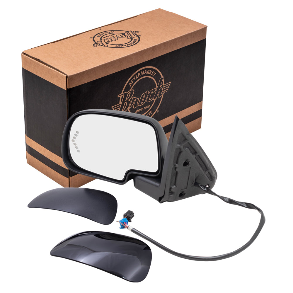 Brock Aftermarket Replacement Driver Left Power Mirror Paint to Match & Textured Black Cap with Heat-Signal on Glass-Puddle Light-Manual Folding Compatible with 2003-2006 Chevy Silverado