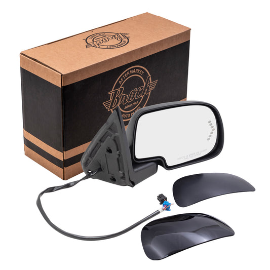 Brock Aftermarket Replacement Passenger Right Power Mirror Paint to Match & Textured Black Cap with Heat-Signal on Glass-Puddle Light-Manual Folding Compatible with 2003-2006 Chevy Silverado