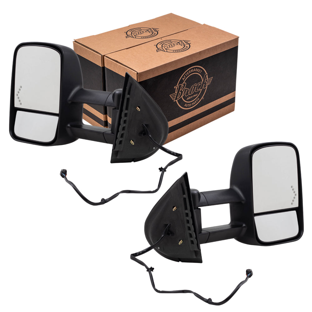 Brock Replacement Set Power Tow Side Telescopic Mirrors Heated Signal on Glass Compatible with 2007-2014 Silverado Sierra Escalade Tahoe Yukon