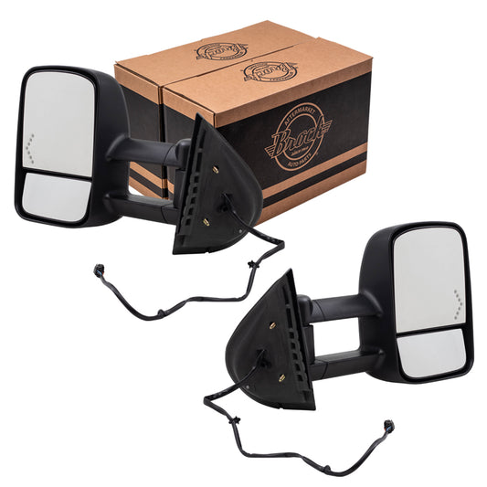 Brock Replacement Set Power Tow Side Telescopic Mirrors Heated Signal on Glass Compatible with 2007-2014 Silverado Sierra Escalade Tahoe Yukon