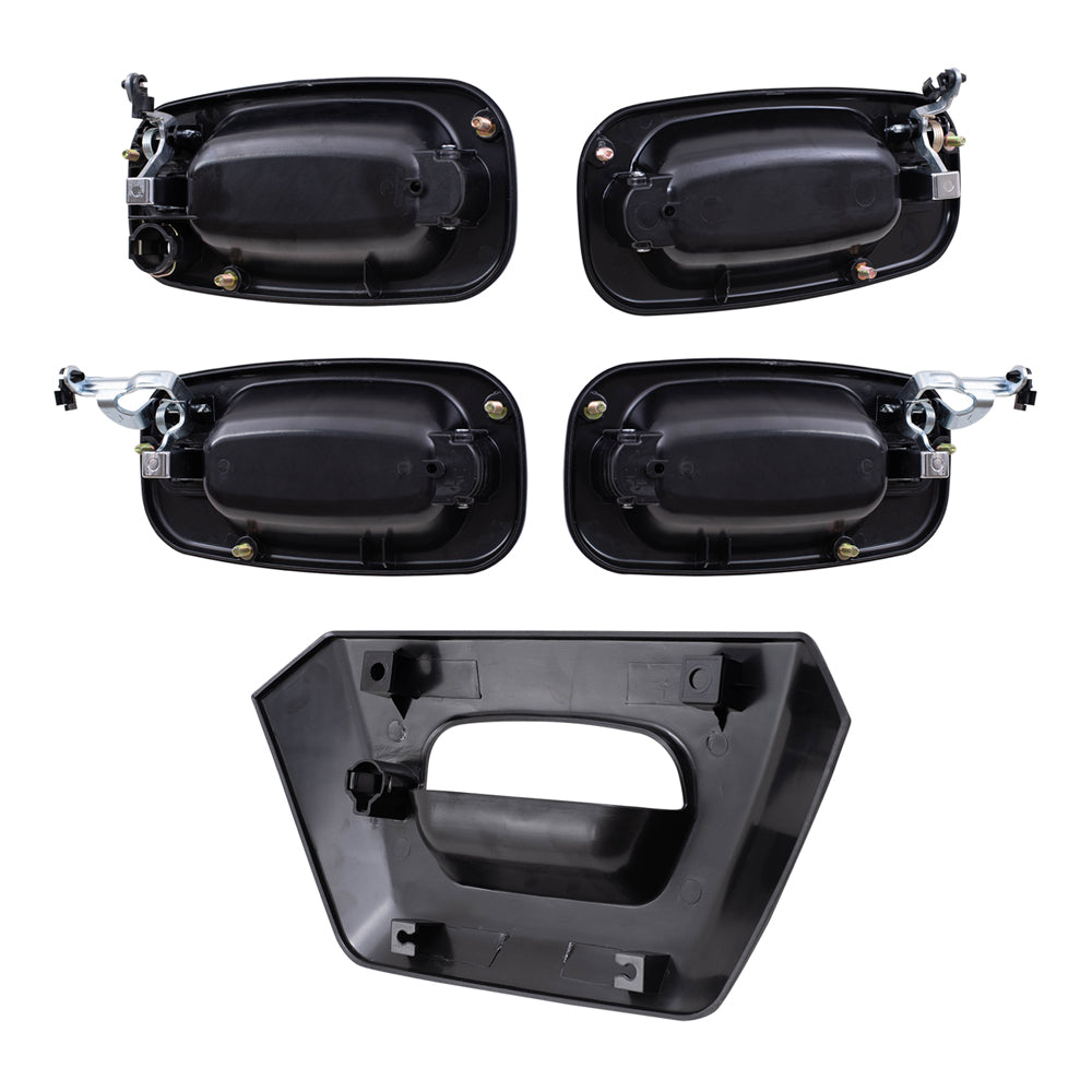Brock Replacement Front and Rear Outside Door Handles and Tailgate Handle Bezel Paint to Match Black 5 Piece Set Compatible with 2002-2006 Avalanche & 2002-2006 Escalade EXT