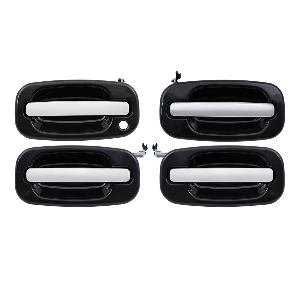 Brock Replacement 4 Pc Set of Outside Door Handles Black w/ Chrome Compatible with 1999-2007 Silverado Sierra Pickup Truck 15745149 15182419 15745141 15745140