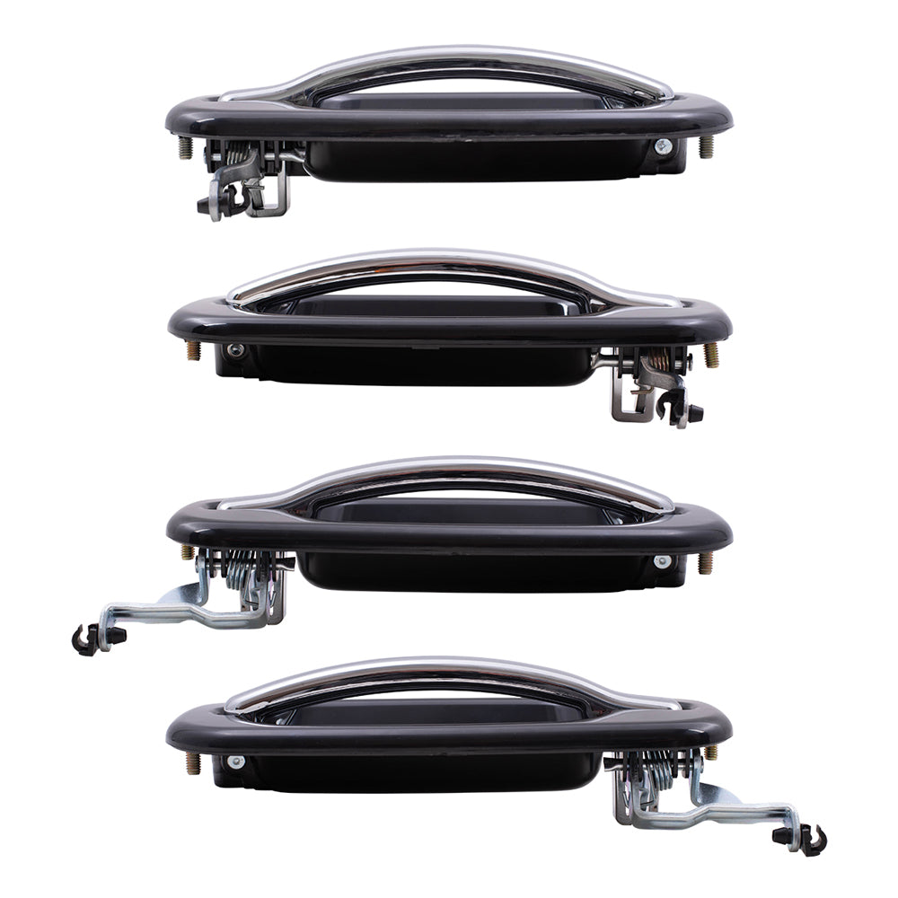 Brock Replacement 4 Pc Set of Outside Door Handles Black w/ Chrome Compatible with 1999-2007 Silverado Sierra Pickup Truck 15745149 15182419 15745141 15745140