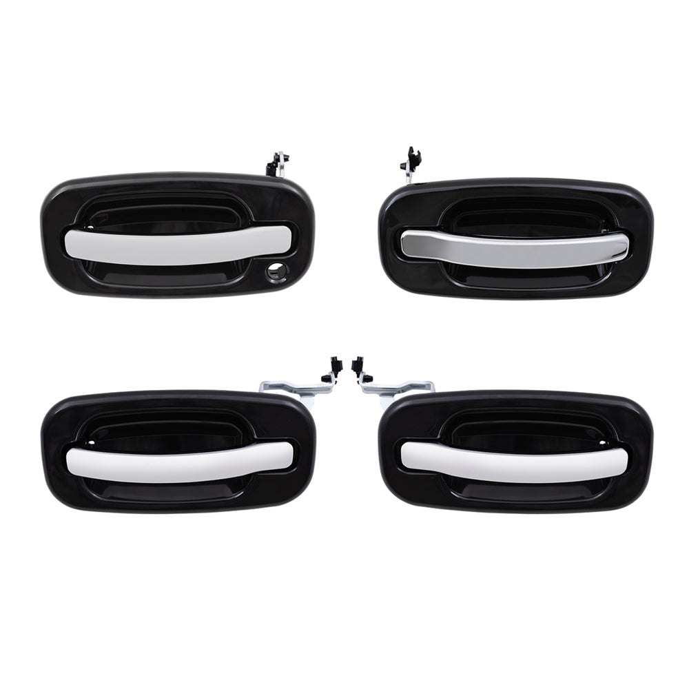 Brock Replacement 4 Pc Set of Outside Door Handles Black w/ Chrome Compatible with 1999-2007 Silverado Sierra Pickup Truck 15745149 15182419 15745141 15745140