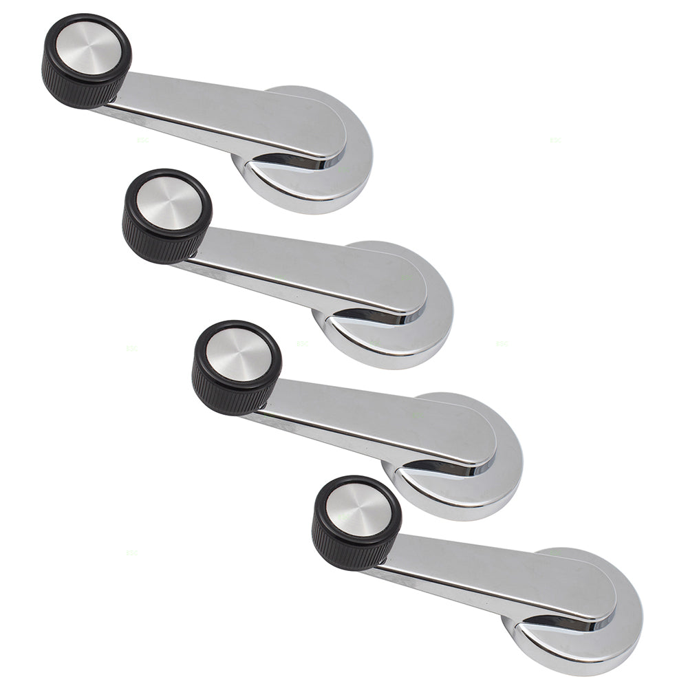 Brock Replacement 4 Pc Set Window Crank Handles Chrome w/ Black Knob Compatible with 1981-1994 Suburban 14026382
