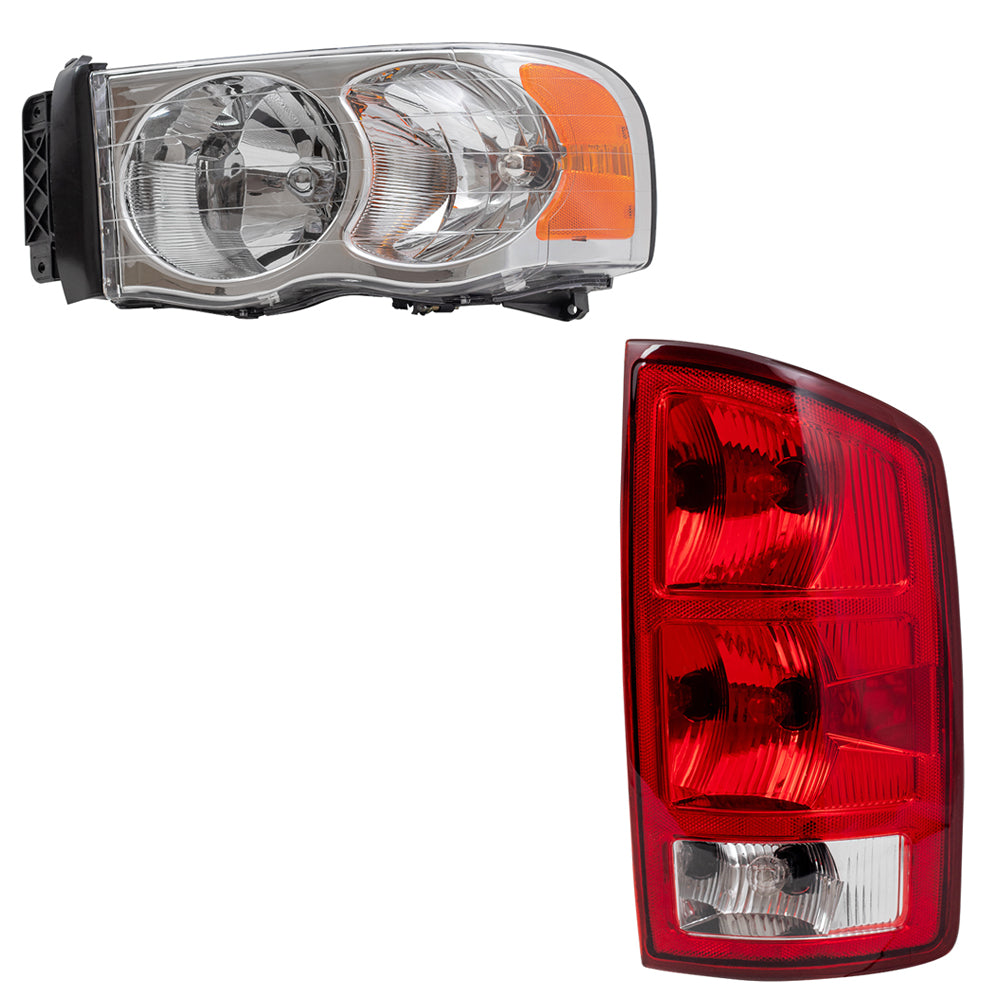 Halogen Headlights Tail Lights w/ Circuit Boards 4 Pc Set for 02-05 Dodge Ram