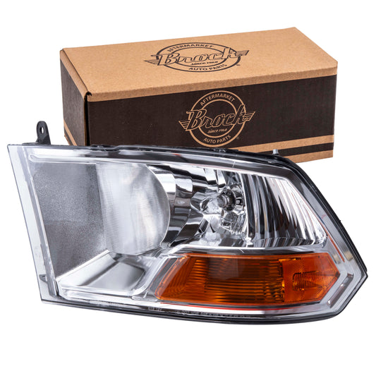 Brock Replacement Driver Left Halogen Combination Headlight Assembly Compatible With 2009-2010 Dodge RAM Pickup Without Quad Headlights 2011-2012 RAM Pickup Without Quad Headlights