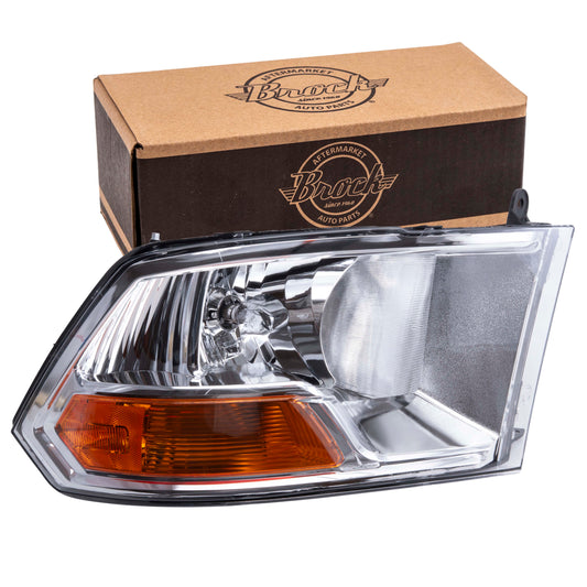 Brock Replacement Passenger Right Halogen Combination Headlight Assembly Compatible With 2009-2010 Dodge RAM Pickup Without Quad Headlights 2011-2012 RAM Pickup Without Quad Headlights