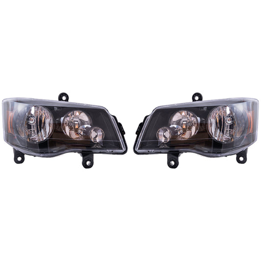 Brock Aftermarket Replacement Driver Left Passenger Right Halogen Combination Headlight Assembly With Black Bezel Set Compatible With 2014-2020 Dodge Grand Caravan